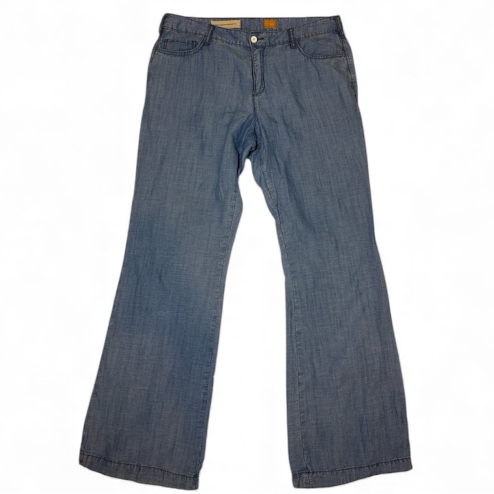 Anthropologie Pilcro Blue Chambray Tencel Linen Wide Leg Pant 30" Mid Rise - Picture 2 of 12